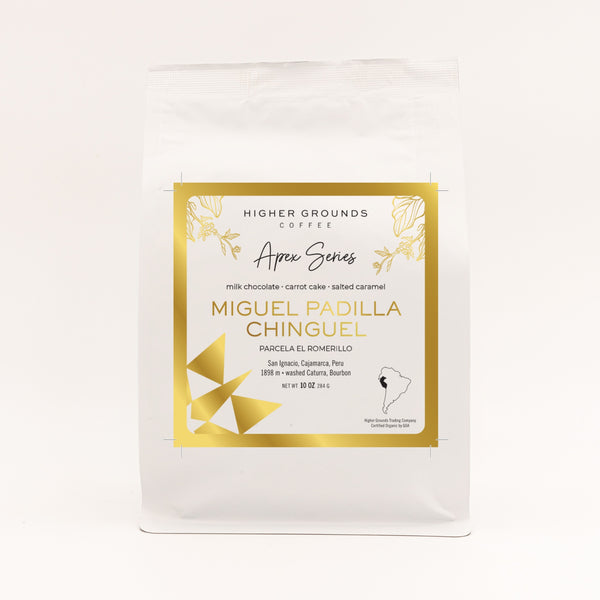 bag of organic roasted Peruvian coffee beans from higher grounds trading company