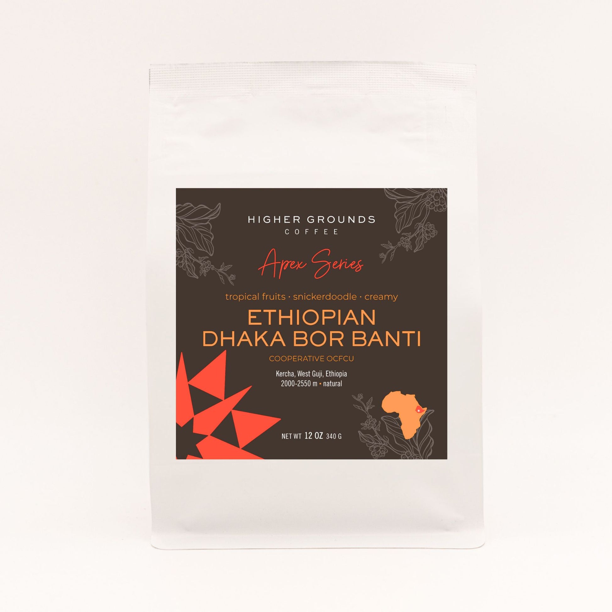 organic bag of roasted Dhaka Bor Banti Ethiopian coffee from Higher Grounds Trading Company