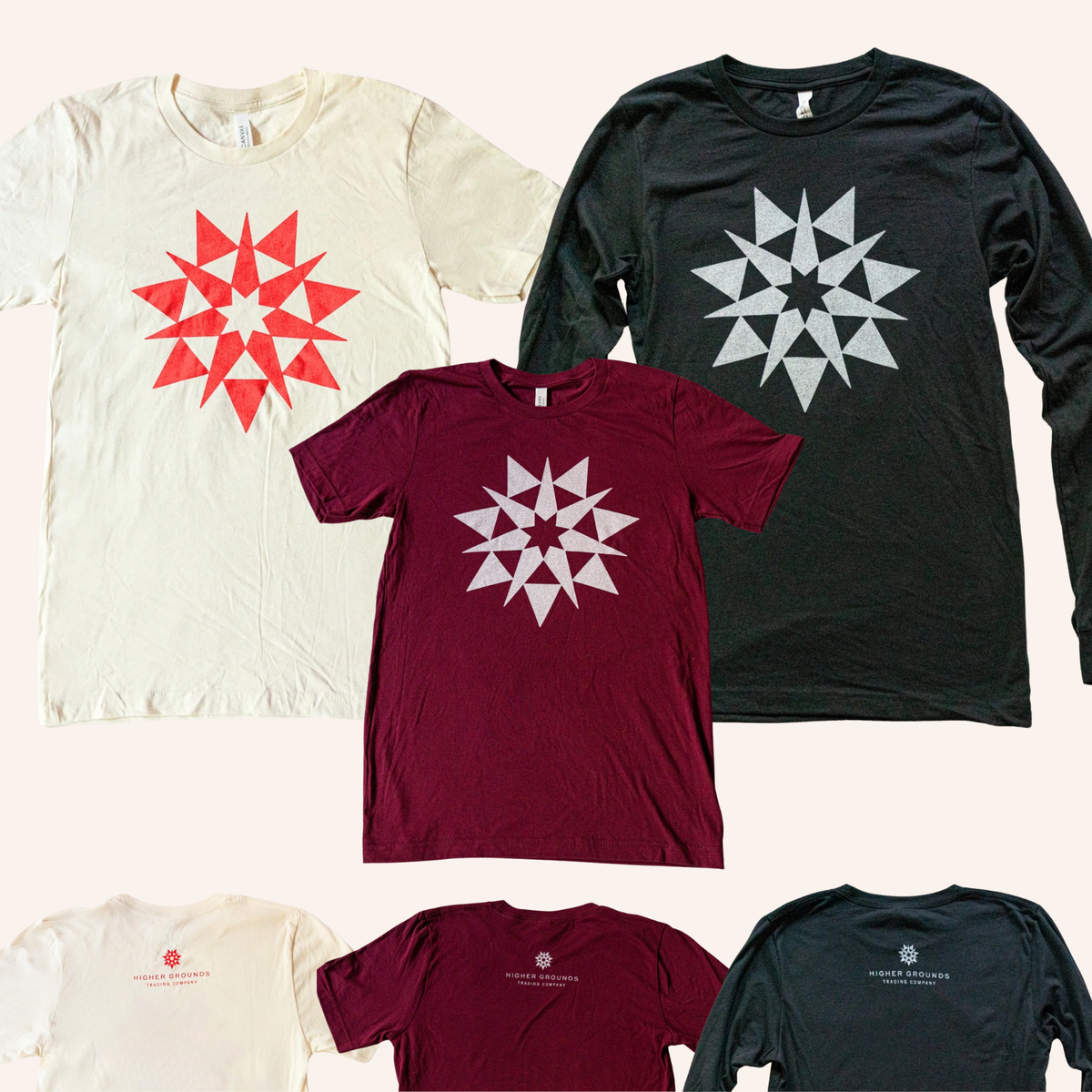 Cotton tee shirt collection with Higher Grounds star logo on front