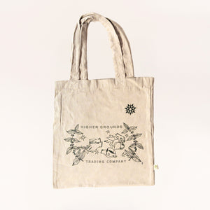 Off white recycled cotton tote bag with In Good Hands design