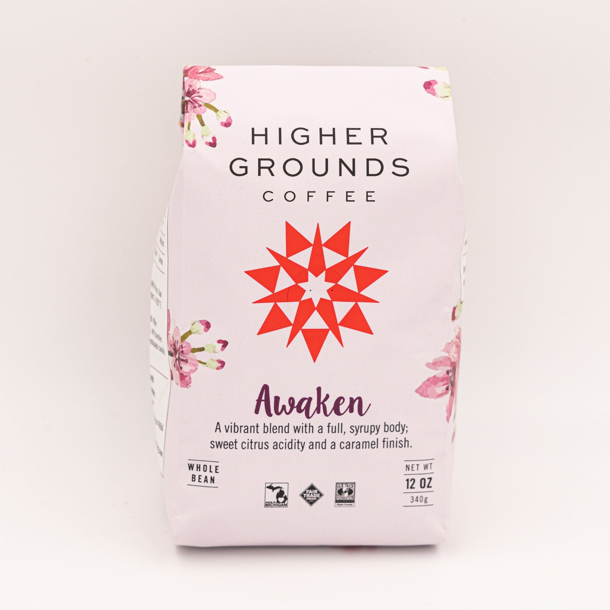 bag of organic Awaken Blend Coffees For Change coffee beans from Higher Grounds Trading Co