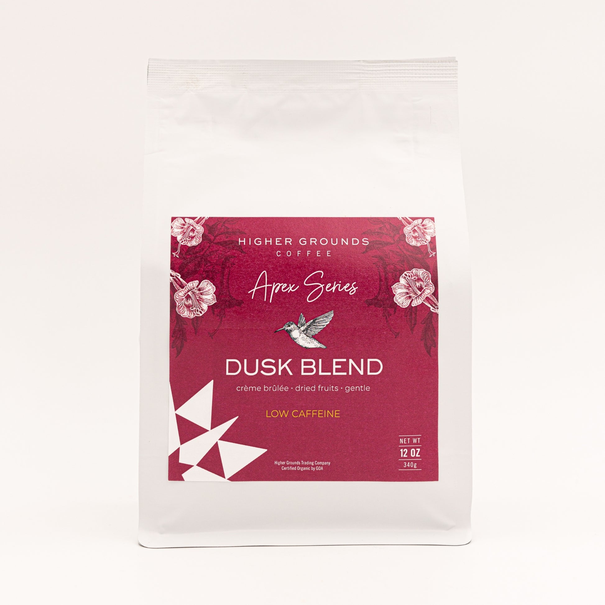 Bag of Higher Grounds Apex series Dusk Blend coffee roasted beans