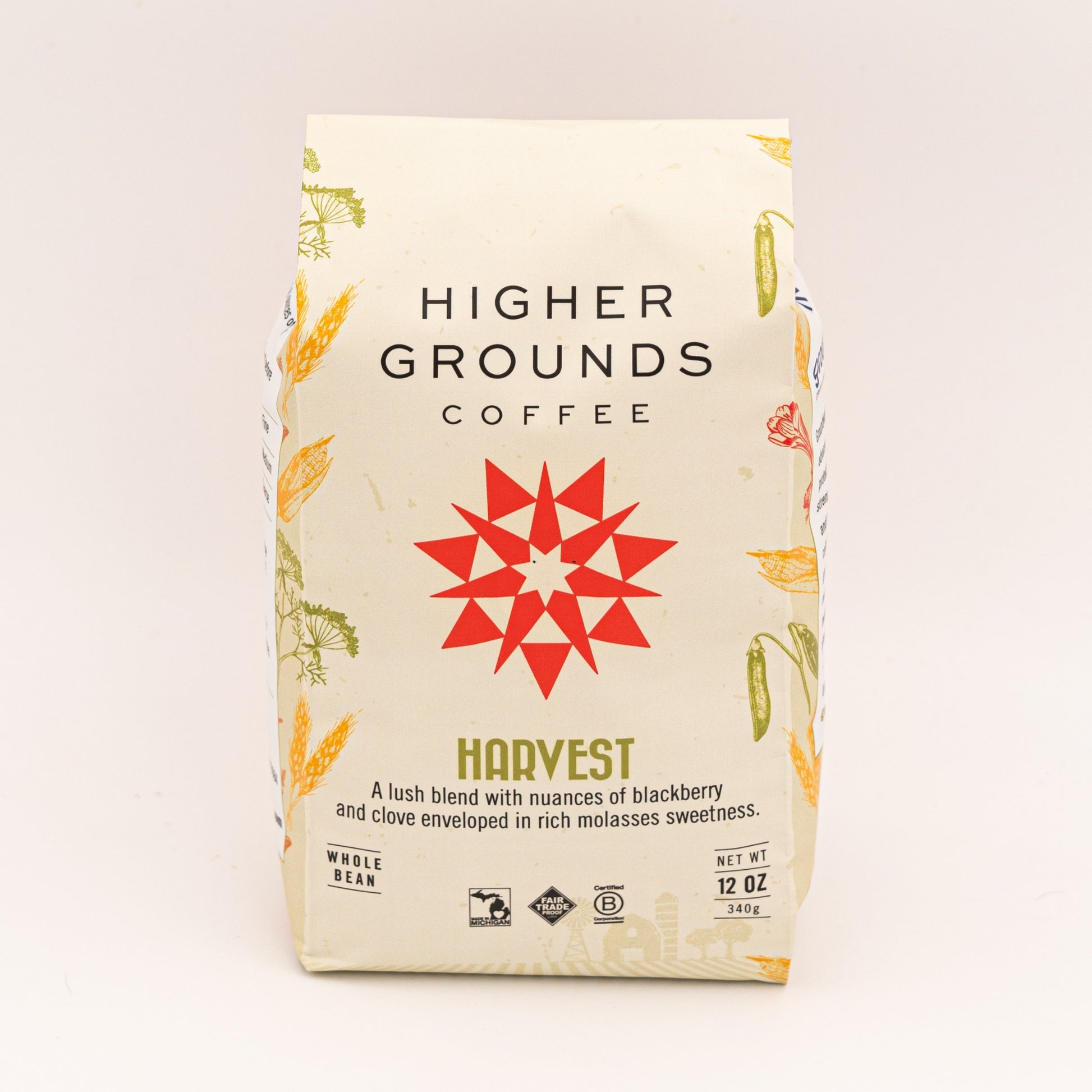 bag of organic Harvest Blend Coffees For Change coffee beans from Higher Grounds Trading Co