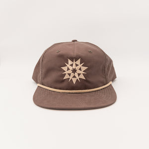 Star Rope Hat with Higher Grounds Trading Co star logo on front and rope brim feature in desert mocha 